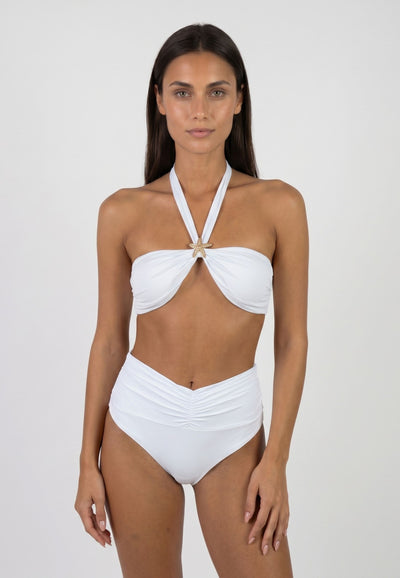 White Sculpting High-Waist Bikini with Bandeau